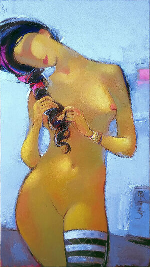 Дівчина що заплітає косу