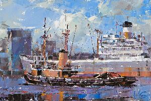 Cargo ship CITY OF SWANSEA and tug FIGHTING COCK