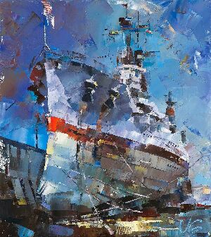 USS TEXAS у сухому доці верфі Норфолка