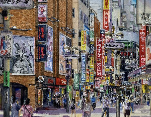 Шумное время в городском пейзаже Токио