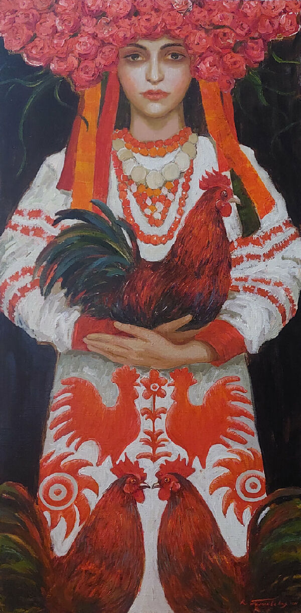 Девушка с петухами