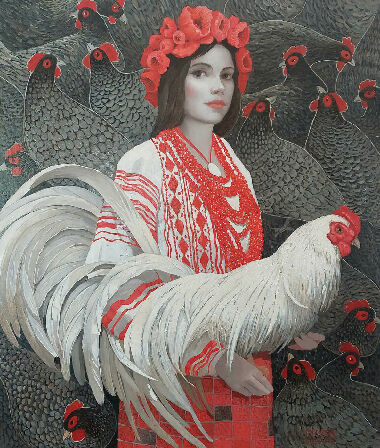 Украинка с петухом