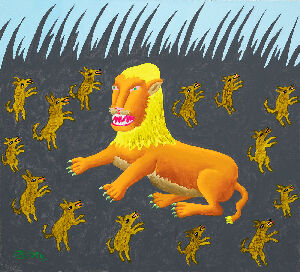 Лев в окружении псов