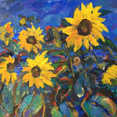 Sunflowers on blue background