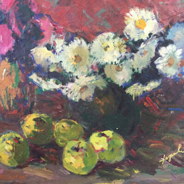 Flowers and apples still life
