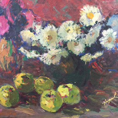 Flowers and apples still life