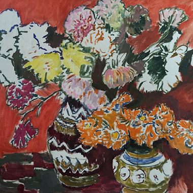 Bouquet of flowers on red background