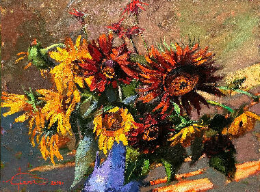 Evening rays. sunflowers