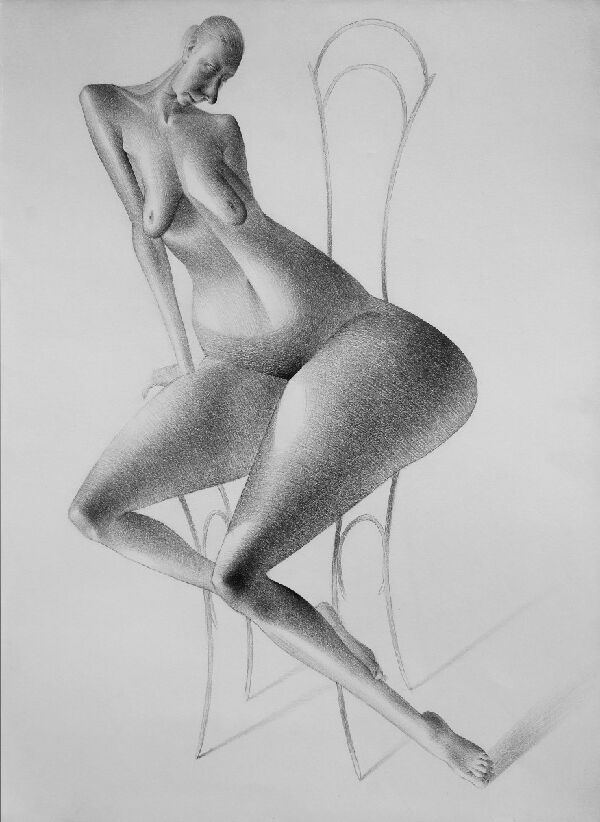Nude on a chair, sketch