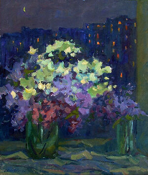 Сирень на фоне ночного окна