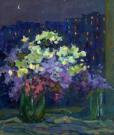 Бузок на тлі нічного вікна