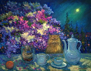 Натюрморт с кошкой и Луной