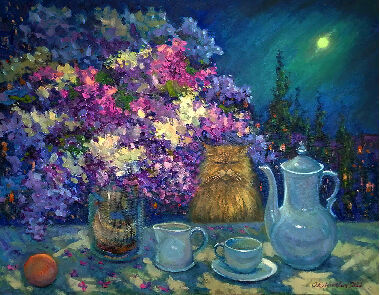 Натюрморт с кошкой и Луной