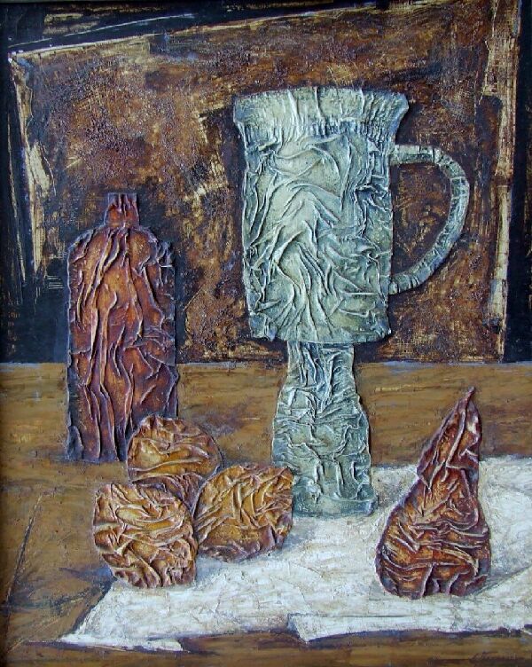 Натюрморт с белой вазой и фруктами