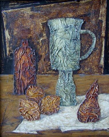 Натюрморт з білою вазою та фруктами