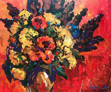 Flowers on a Red Background