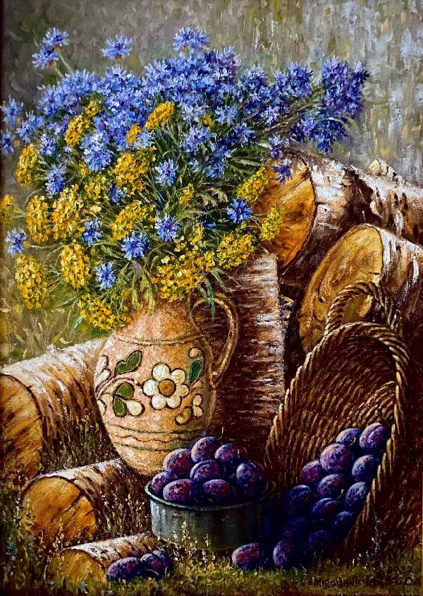 Васильки с пижмой и сливами