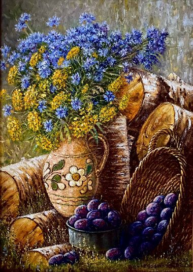 Васильки с пижмой и сливами