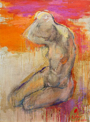 Оголена на червоному фоні