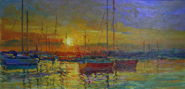 Закат на море. Яхты