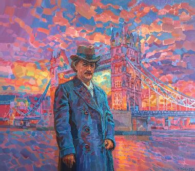 Падеревский на фоне Тауэрского моста в Лондоне