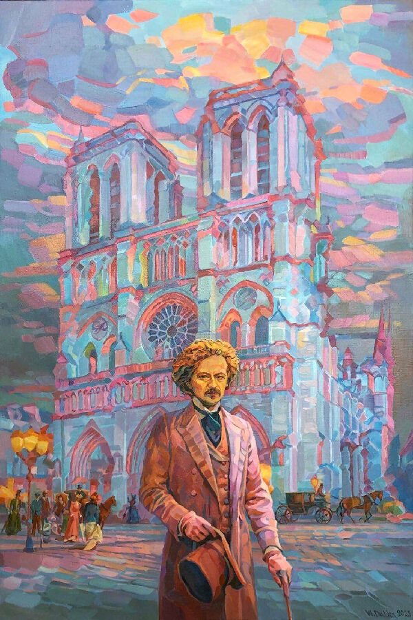 Paderewski in Front of Notre Dame Cathedral