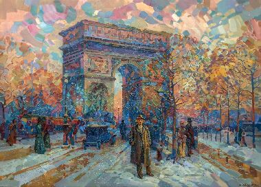 Paderewski in Front of the Arc de Triomphe in Paris