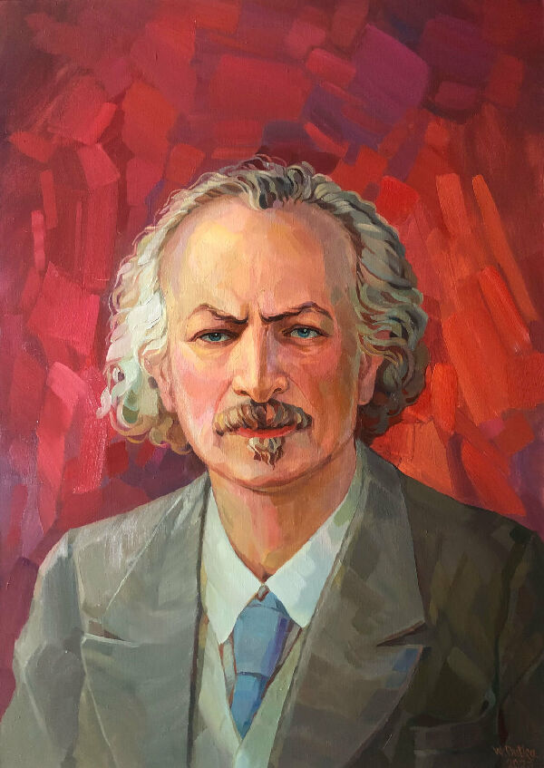 Portrait of Ignacy Paderewski on a Red Background