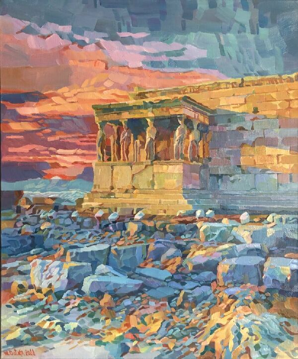 Caryatids at sunset